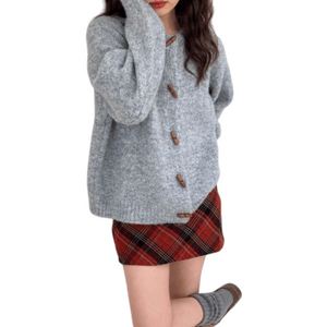 New soft and sticky round neck sweater loose knit cardigan Grey one size fits all