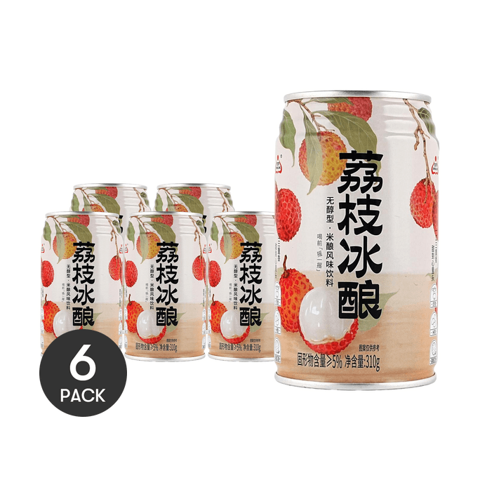 Lychee Ice Brew,Non-Alcoholic Rice Wine Beverage,10.93 oz *6【6 Packs】【Alcohol Content ≤ 0.5% Vol】