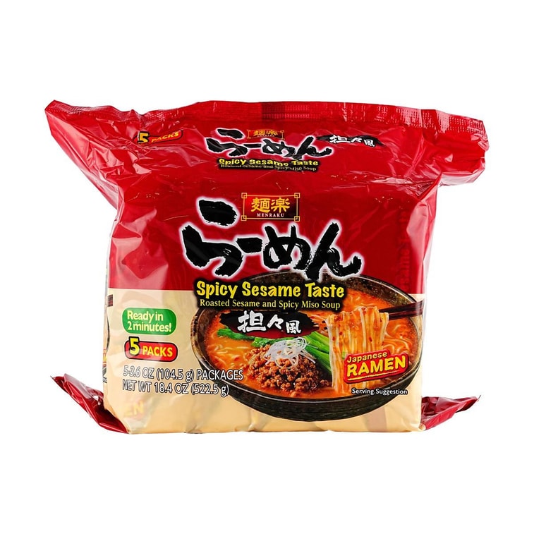 멘라쿠 일본 라면 - 즉석면, 매콤한 참깨맛 - 구운 참깨와 매콤한 된장국, 5개입, 510g 6