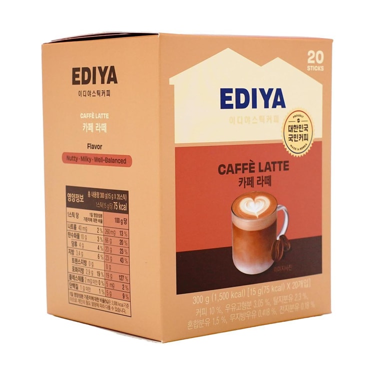 ラテ☕️ EDIYA Caffe Latte - Instant Coffee, 20 Sticks* 0.52oz - Yami.com