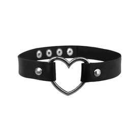 Sexy PU Leather Peach Heart Heart Collar Black