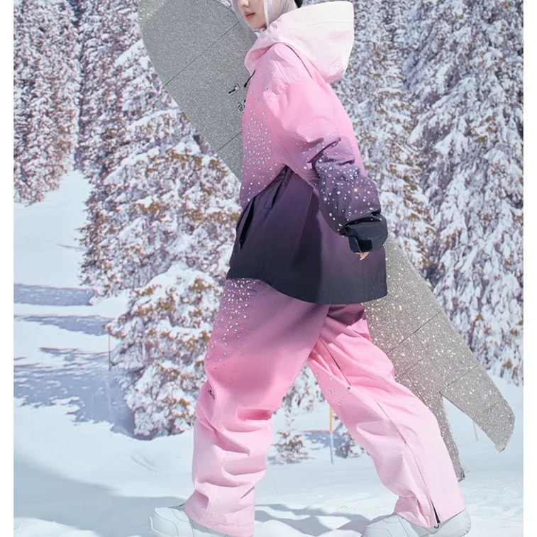 【中国直邮】【黑五大促】 ISEEMIGGA 【海蓝&暗影&玫瑰之迷】滑雪服女24年渐变闪钻男女同款滑雪服套装 粉s 5