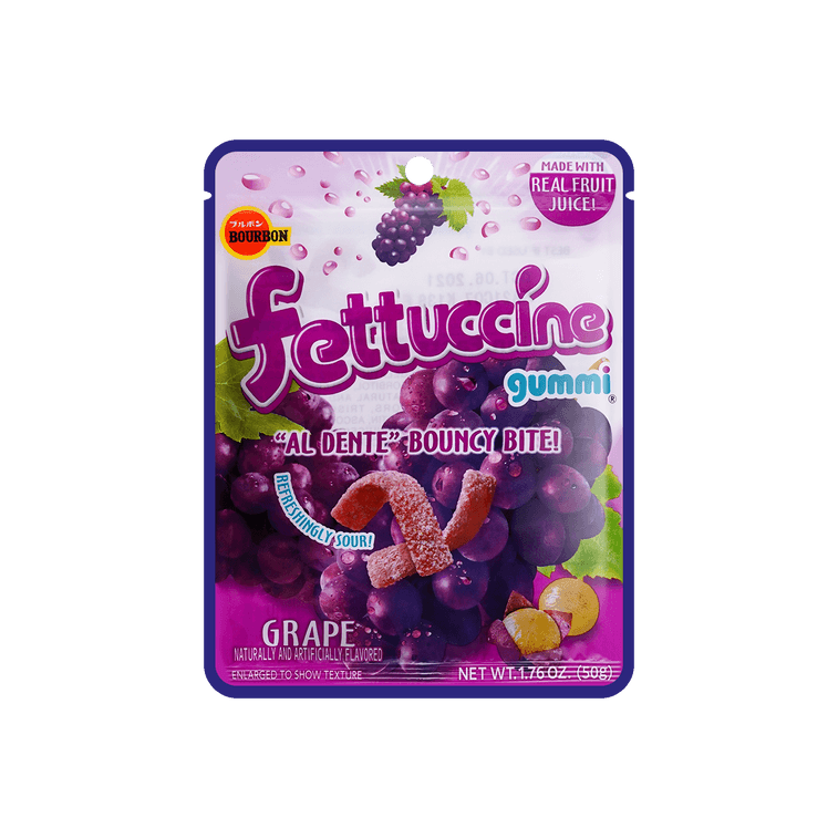 日本BOURBON波路夢 FETTUCCINE義大利麵長條軟糖 葡萄味 50g【Q彈耐嚼】【Itzy Yuna同款】 4