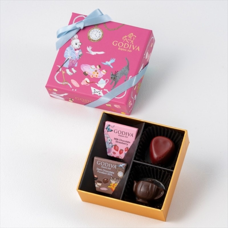 【日本直邮】 比利时 GODIVA 日本  2026情人节 期间限定 爱丽丝下午茶系列 经典巧克力礼盒 4粒装
