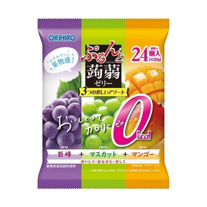 日本ORIHIRO 立喜乐 混合口味0卡美味蒟蒻果冻 巨峰+麝香葡萄+芒果 432g
