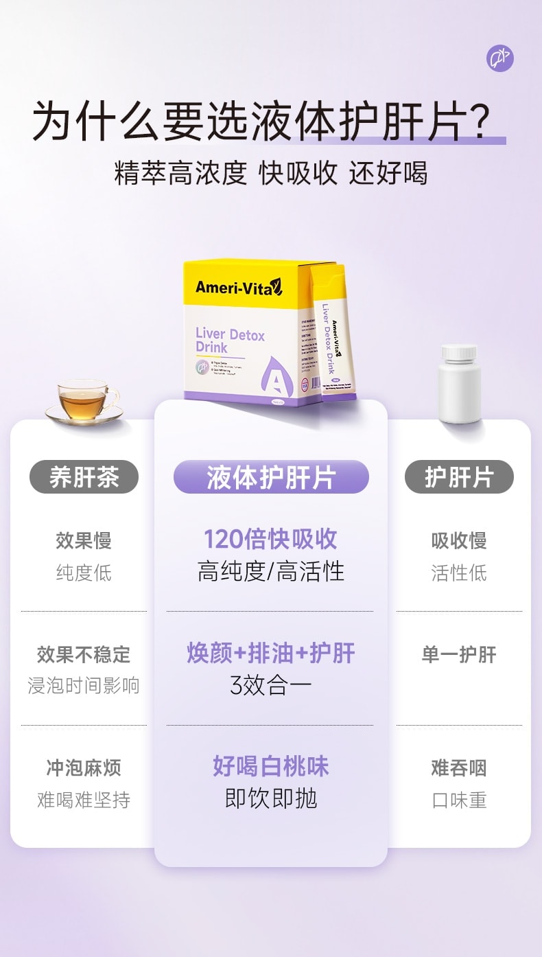 【中国直邮】 亚美唯他 奶蓟草液体护肝片水飞蓟口臭熬夜加班应酬饮酒男女养肝饮30条/盒