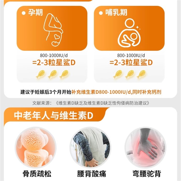 【中国直邮】 星鲨 婴幼儿维生素D滴剂(胶囊型)儿童钙片中老年补钙孕妇vd维生素 30粒/盒 3