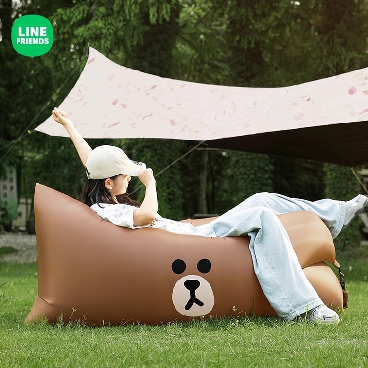 【中国直邮】 日本 LINE FRIENDS 充气沙发户外露营便携沙发便携充气椅可躺可睡 BROWN款 1个 3