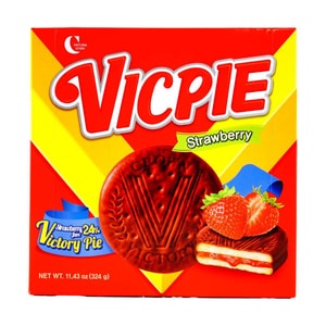 Chocolate and Strawberry Jam Vic Pie 7.62oz【Rich Chocolate Coating】【Sweet and Tangy Strawberry Jam Center】