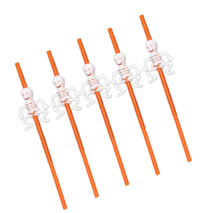 【低價清倉】派對吸管 裝飾品酒吧KTV餐廳派對 萬聖節佈置 南瓜骷髏吸管 - 橙色骷髏 5支