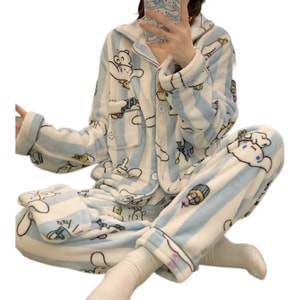 [中国直送] FOXTAIL サンリオ 秋冬 コーラルフリース ホームウェア パジャマ - ストライプ シナモン ドッグ、サイズ XL、1 枚*