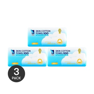 日本ITO艾特柔 優質100%棉 超厚天然全棉柔巾洗臉巾 乾濕兩用 100抽裝*3【超值裝】