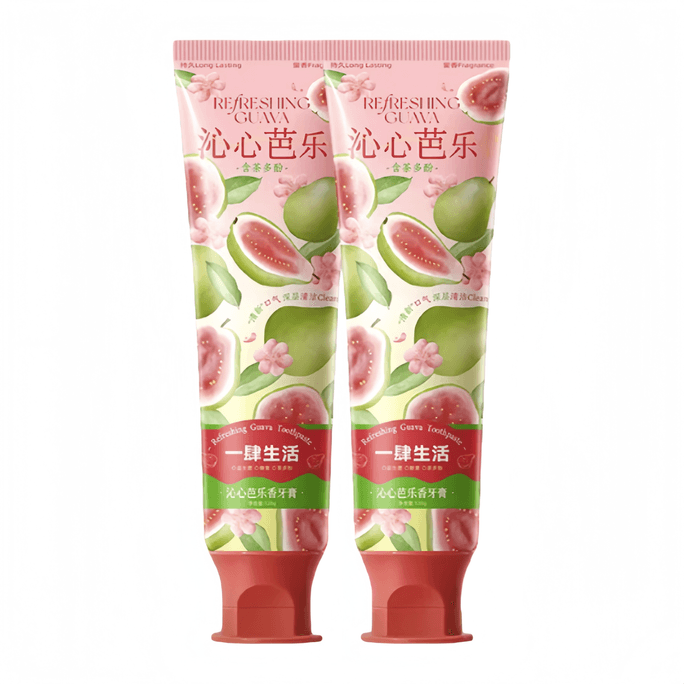 Toothpaste for whitening, removing odors and smoke stains, freshens breath, sweet guava flavor, 120g*2 tubes