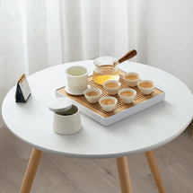 Glass Portable Quick Tea Cup with Square Melamine Tray, Outdoor Travel Set