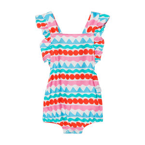 MOM LOVES ME ベビーガールズ フリルトリコロールストライプワンピース水着 - 3歳