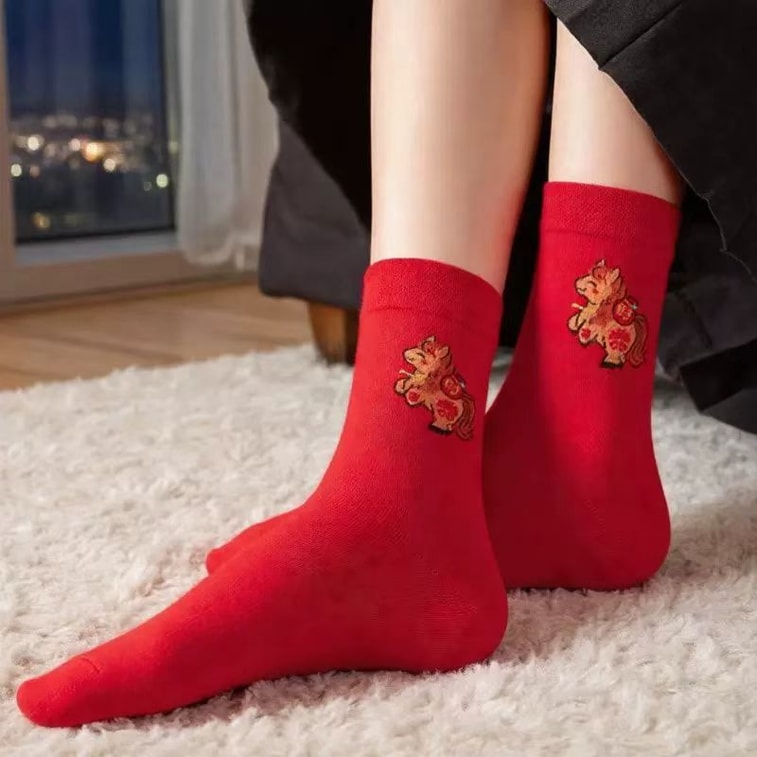 海藍星 2026年 馬年春節 馬上有錢襪子 尺寸33-39 甄選新疆精梳棉 高彈襪身不緊繃 親膚不起球 1件 5