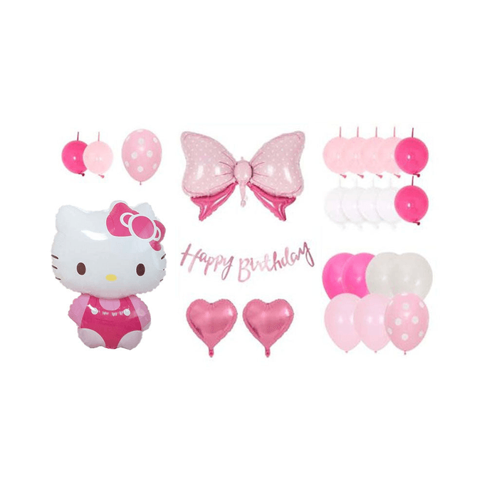 韓國Kitty Birthday Balloon Ribbon Balloon Set (Pink Kitty B)