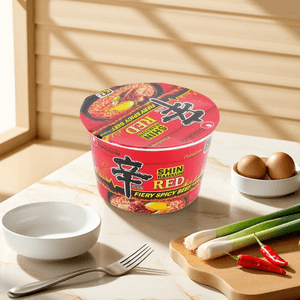 Premium Shin Red Ramyun - Korean Instant Ramen Noodles, Fiery Spicy Beef Flavor , Big Bowl , 4.13 oz