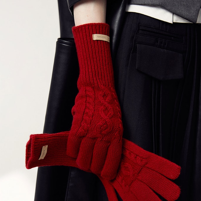 100% Australian wool gloves Winter women's New Year red warm cycling wool Fried Dough Twists gloves gift Bordeaux red pair