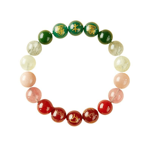 【中国直邮】 普陀山 五行手串女款补缺玛瑙手链 补缺火木红绿财神款12mm