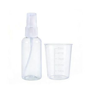 Wet Compress Tool Set: Spray Bottle + Soaking Cup, 50ml, 2-Piece Set Wet Compress & Hydration Portable Refillable Spray Bottle with Measuring Cup Transparent Alcohol Spray Bottle Toner