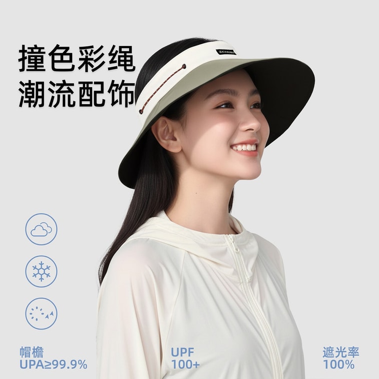 【中国直邮】 HSPM 防紫外线山系撞色彩绳空顶帽舒适透气遮阳帽 藏青色&纯白 F 1个 3