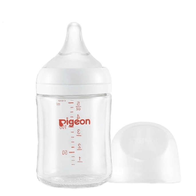 Pigeon Glass Nursing Bottle Wide Neck | Natural Feel | Easy To Clean | Heat-Resistant 5.4 Oz Includes 1 SS Nipples (0m+)