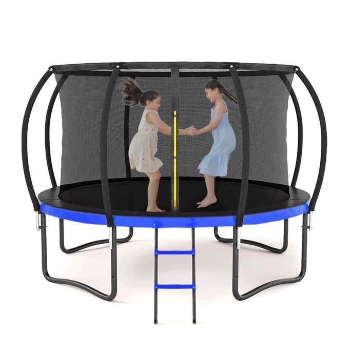 Outdoor large trampoline with comprehensive protection, professional bouncing courtyard furniture, black and blue 1 piece