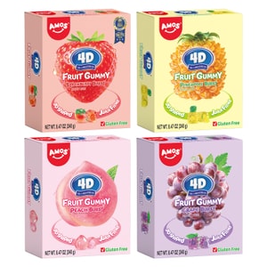 AMOS 4D Gummy Peach & Grape & Strawberry & PineappleBurst Candy 8.47oz (240g) -4pk