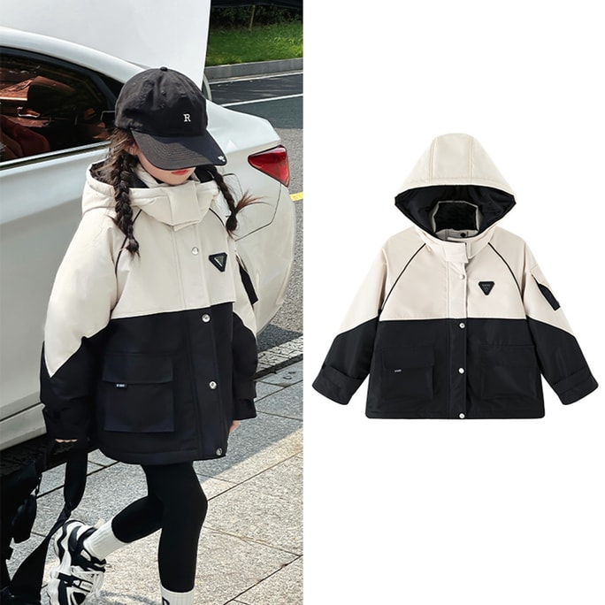 New Children's Casual Warm Loose Jacket Black Spliced White Cotton Jacket 100