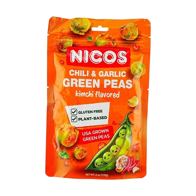 Green Peas Chili&Garlic&Kimchi Flavor,6 oz [Us Grown][Gluten Free Plant Based]
