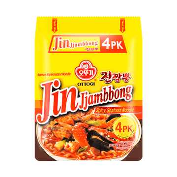 Korean Jin Jjambbong Spicy Seafood Noodles - Thick, Chewy Noodles, 4 Pack* 4.58 oz