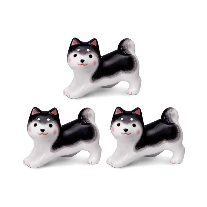 Yakushi Kiln Ceramic Chopstick Rest Cute Shiba Inu Stretching Chopstick Rest Set of Three [Black Chai]