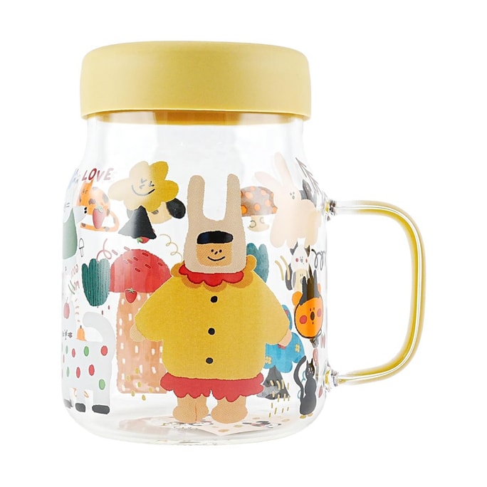 Illustration Girl Glass Cup with Straw 26.41 fl oz