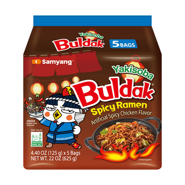 Yakisoba Buldak Spicy Ramen , Artificial Spicy Chicken Flavor - Japanese Style Stir-Fried Instant Noodles, 5 Bags , 22oz