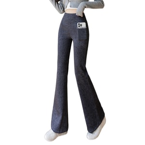 【中国直邮】 HSPM 口袋款仿牛仔长裤美式高腰收腹提臀紧身长裤 牛仔黑 奶油绒 3XL