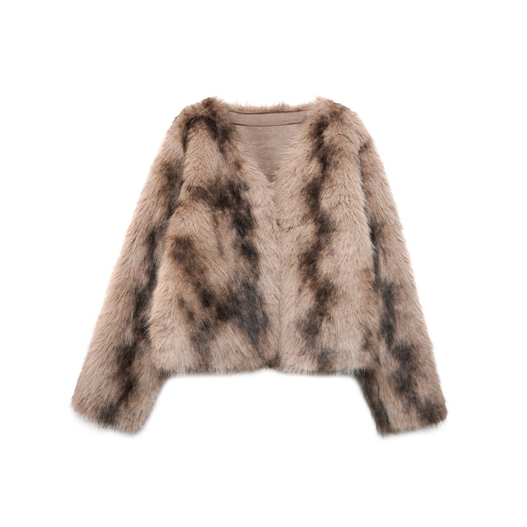 Melard French Socialite Plush Fur Coat Khaki One Size Fits