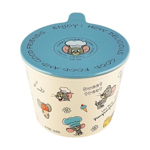 川岛屋 陶瓷泡面碗 大容量 带盖易清洗【猫和老鼠联名款】1100ml 高11cm底15cm