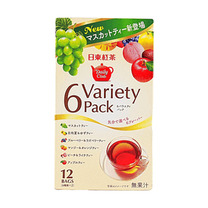 日本NITTOH日东红茶 6种水果风味红茶包 12包入 21g【阳光玫瑰葡萄茶+日向夏柑橘柚子茶+蓝莓覆盆子茶+芒果橙子茶+桃子荔枝茶+苹果茶】