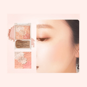 日本CANMAKE 花瓣五色腮红 浮雕腮红高光哑光双质地立体光泽感 #B01 柔和珊瑚 黄皮挚爱 百搭元气 附赠腮红刷