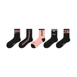 PRIMEET派米 短襪船襪 淺口襪 夏季薄款透氣防臭 情侶襪子男女同款 黑粉款 5雙 適合36-43碼