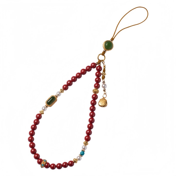 Cinnabar Phone Lanyard Wrist/Neck Dual Use Vermilion Flower Charm Anti-Loss Spiritual Gift