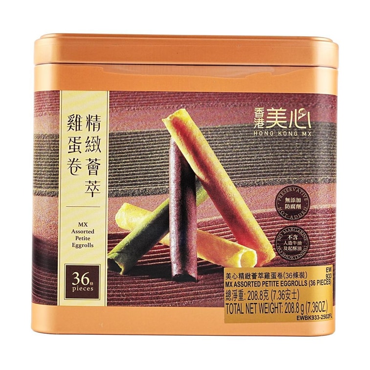 香港美心 精緻統合蛋捲禮盒 綠茶椰香朱古力原味 36筆 208.8g 3