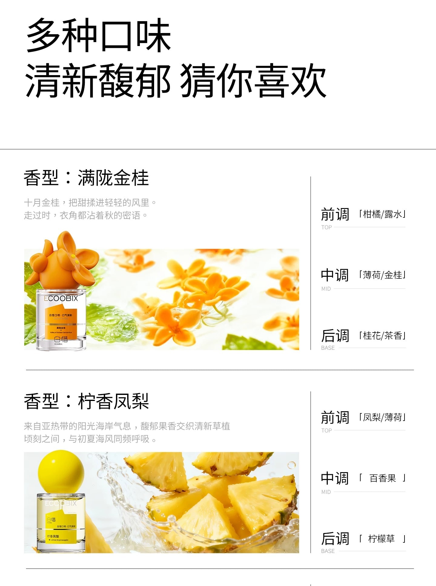 【中國直郵】 白惜 【新品】口腔清新噴霧 香氛口氣清新接吻持久留香便攜 無花果露口噴 15ml 贈漱口水