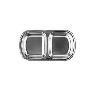Dipping Saucer 304 Stainless Steel Seasoning Saucer Divided Plate Seasoning Saucer Two Silver 15.4*8.4cm*1