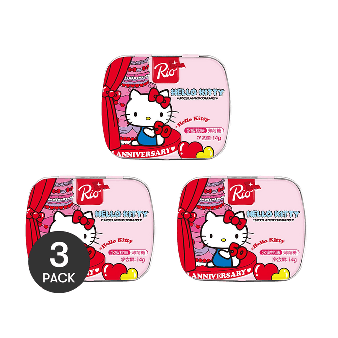 Sanrio Collaboration Hello Kitty Peach Mint Candy Sugar Free, 0.49 oz *3【3 Packs】