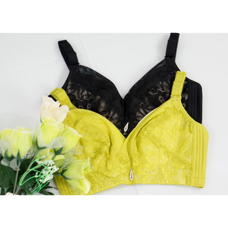 Bras Floral Lace and Cotton Thin-Cup Bra Black 80E #18173