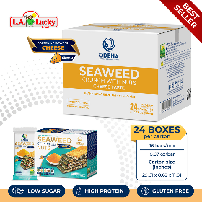 L.A. ラッキー ODEHA ナッツ＆シーウィード クリスプ（ベトナム） - チーズ味 - 1カートンあたり24パック（1カートンあたり24箱 / 1箱あたり16クリスプ）