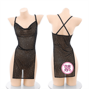 Dark Night Starry Night Sequined Swing Neck Sheer Strap Nightgown Seductive Bare-Buttocks Lingerie 1 piece