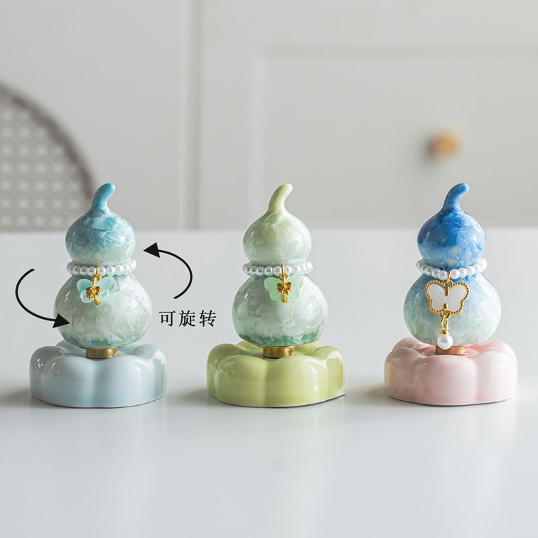 【中国直邮】 HSPM 景德镇陶阳新村转转葫芦摆件网红同款结晶釉陶瓷玩具茶宠可爱送礼 转转葫芦-黄绿 礼盒装 1个 8